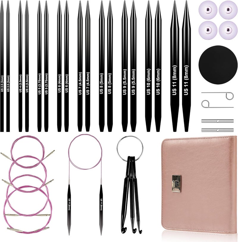 Froggod 4.53-inch (11.5cm) Interchangeable Circular Knitting Needles Set Aluminum US Sizes 2.5, 4, 5, 6, 7, 8, 9, 10, 11 with Interchangeable Knitting Needles and Cables, Accessories and Case, 9 Pairs - Image 1